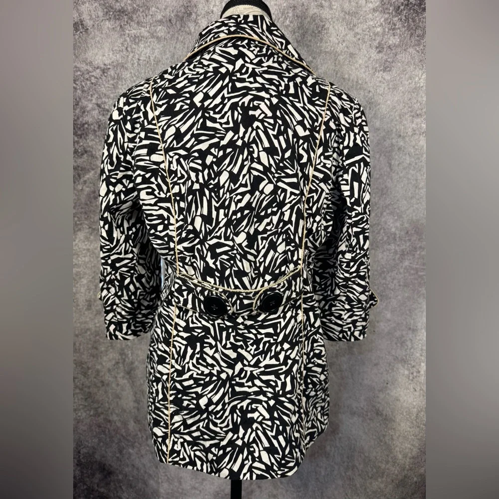 Sharon Young Abstract Print Jacket Size 8 Black White Career Chic Coat - Picture 7 of 14